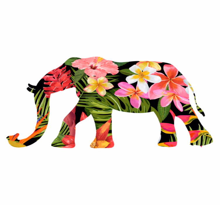 Floral elephant silhouette animal vinyl rug - TenStickers