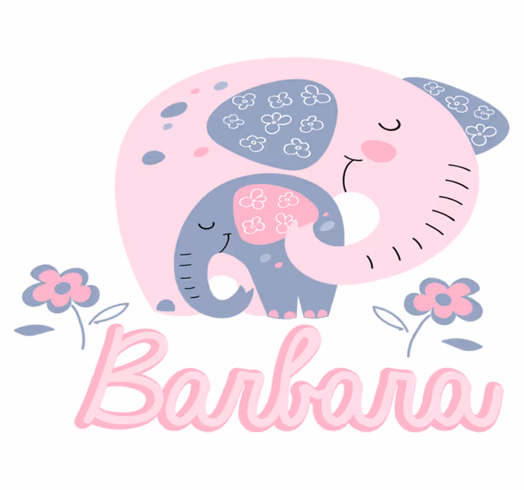 Elephants with hearts and name animal vinyl rug - TenStickers