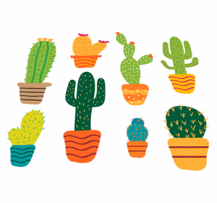 Floral vinyl rug colorful cactus set - TenStickers