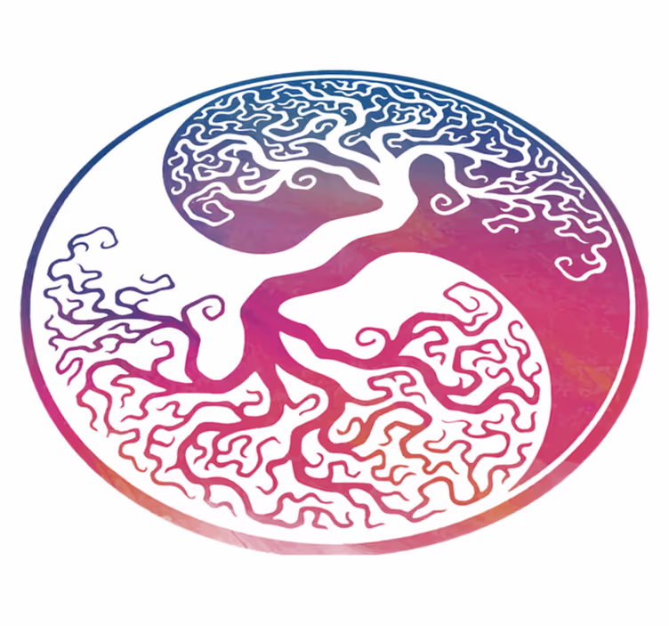 Floral vinyl rug with yin yang tree of life - TenStickers