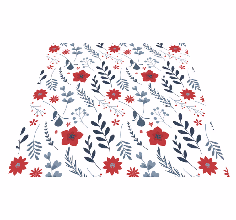 Floral vinyl rug in red and white pattern - TenStickers