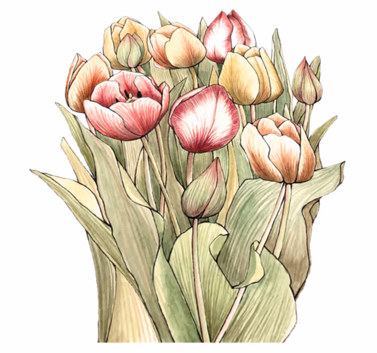 Floral vinyl rug colorful tulip bouquet - TenStickers