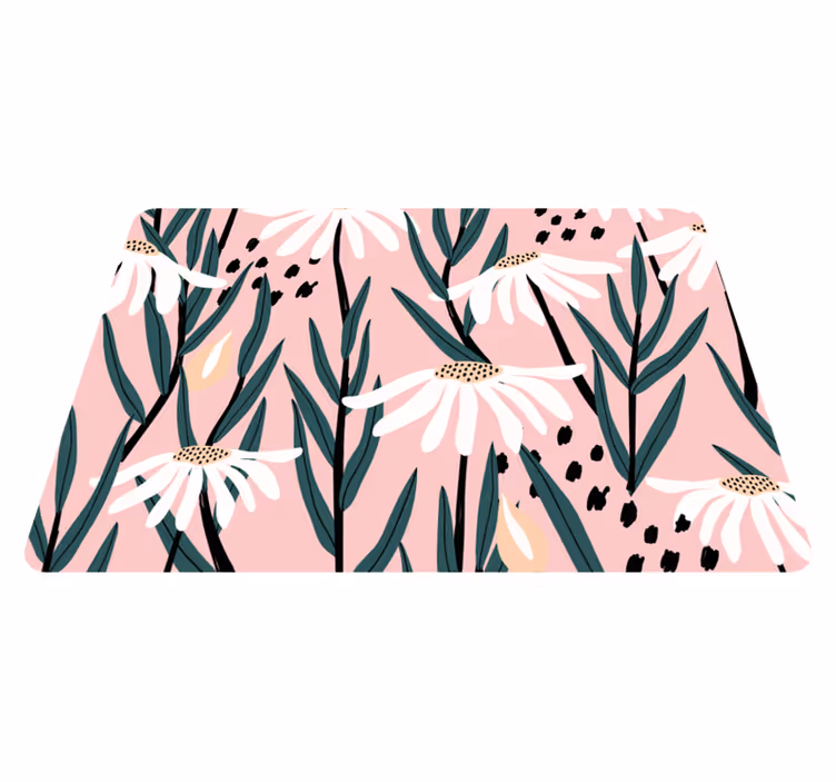 Floral vinyl rug with daisy flowers on pink background - TenStickers