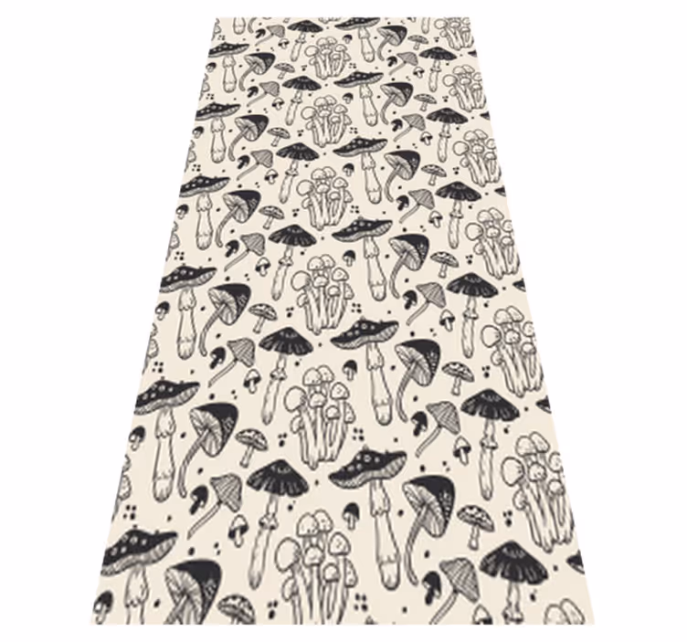Floral vinyl rug with black mushroom drawing pattern - TenStickers