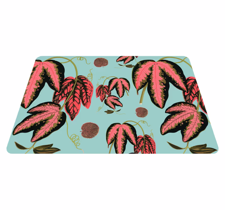 Floral vinyl rug in green and red maranta - TenStickers