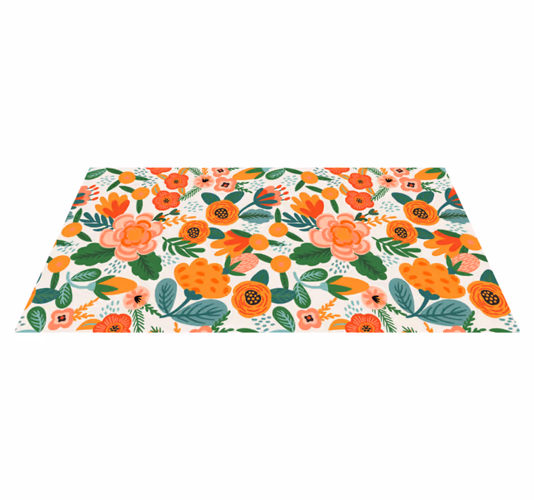 Floral vinyl rug in red and orange folk style - TenStickers