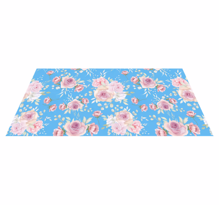 Floral vinyl rug with roses on a blue background - TenStickers