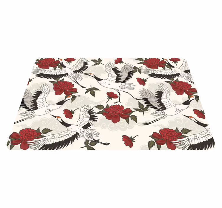 Floral vinyl rug with soothing earth tone bird design - TenStickers