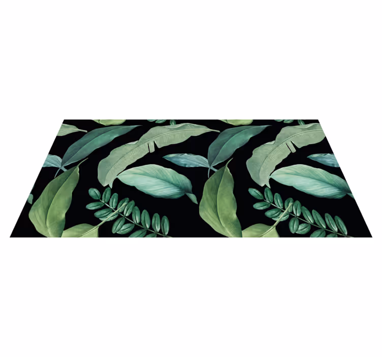 Floral vinyl rug dark gray leaves in the night - TenStickers
