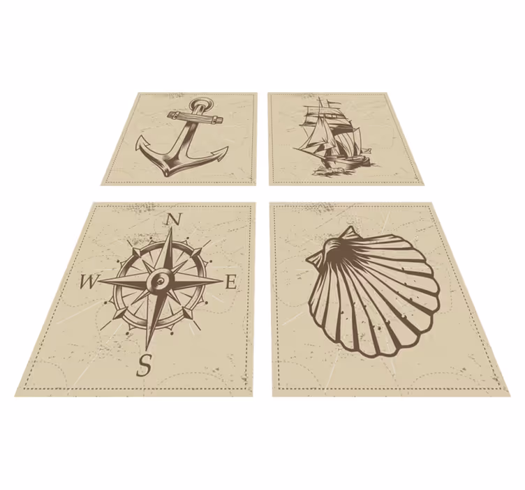 Bathroom vinyl rug with sea-themed tiles - TenStickers