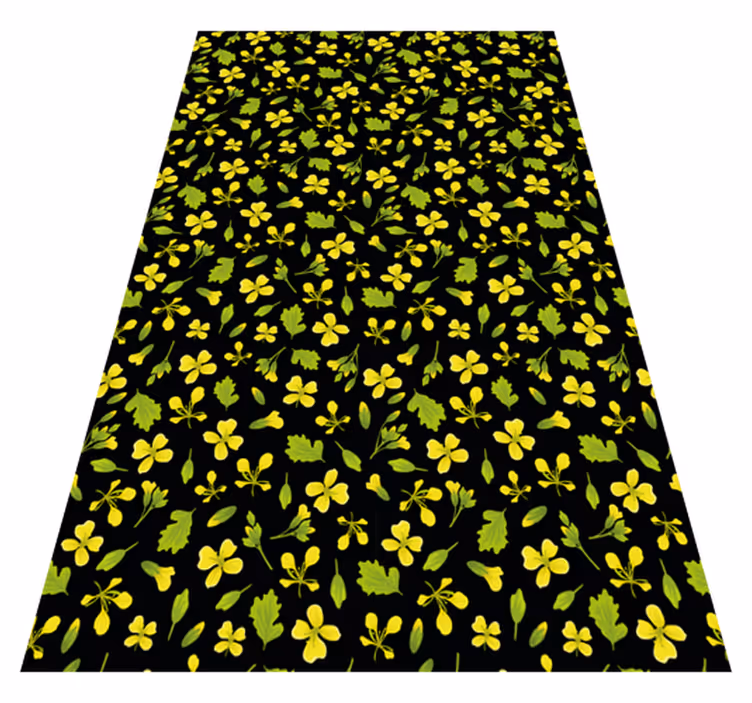 Floral vinyl rug with black background and yellow - TenStickers