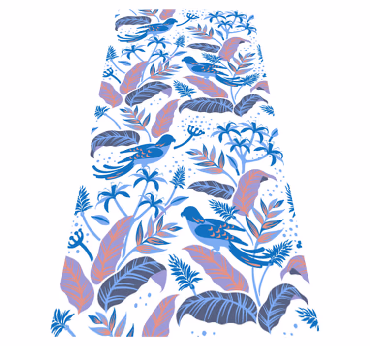 Floral vinyl rug with blue and pink birds on leaves - TenStickers