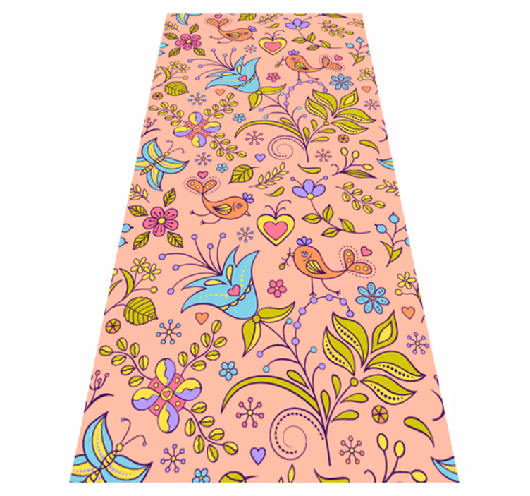 Floral vinyl rug with bird and butterfly design - TenStickers