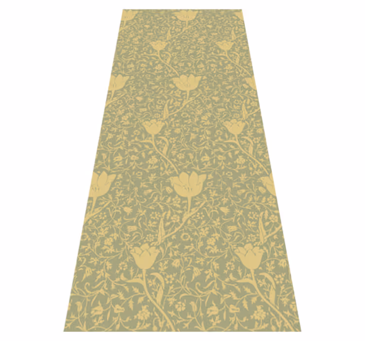 Floral vinyl rug with a gold and green floral design - TenStickers