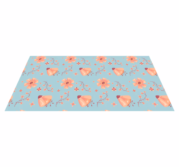 Floral vinyl rug with orange flowers on blue background - TenStickers