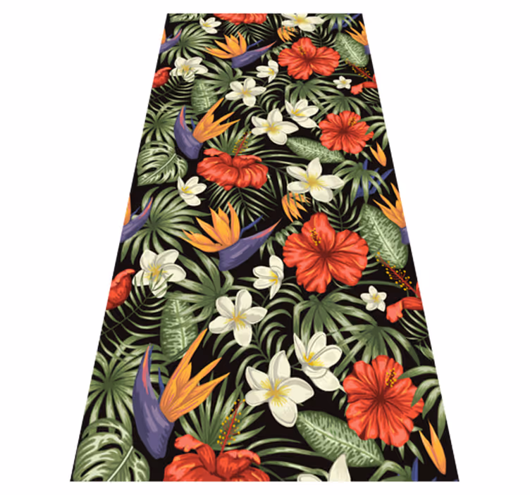 Floral vinyl rug with tropical jungle plant design - TenStickers