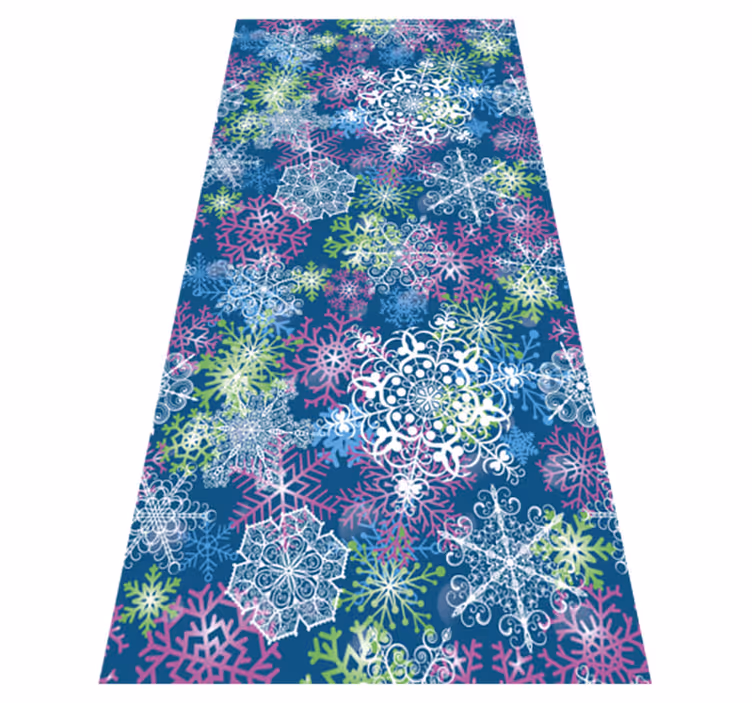 Christmas vinyl rug with glowing snowflakes on blue - TenStickers