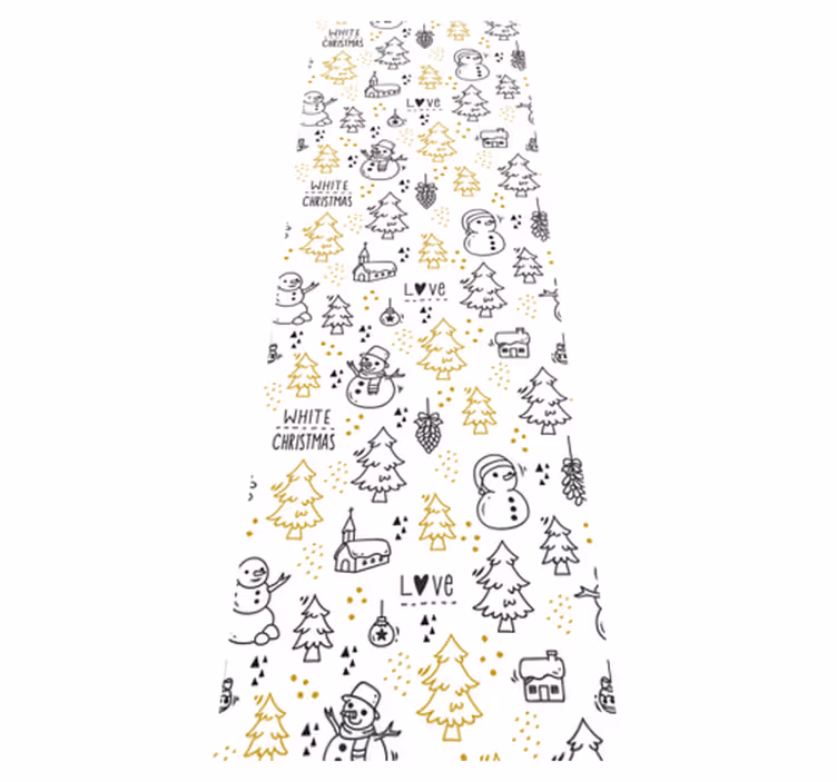 Christmas vinyl rug with black and gold doodles - TenStickers