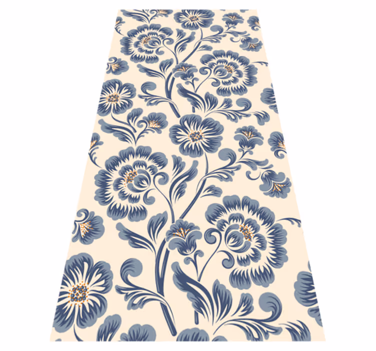 Floral blue vintage style bedroom vinyl rug - TenStickers