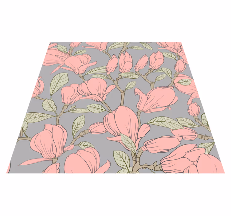 Pink flowers and leaves bedroom vinyl rug - TenStickers