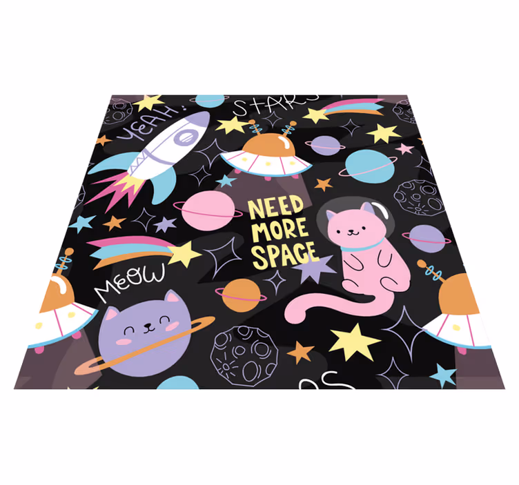 Kids vinyl rug cats in outer space - TenStickers