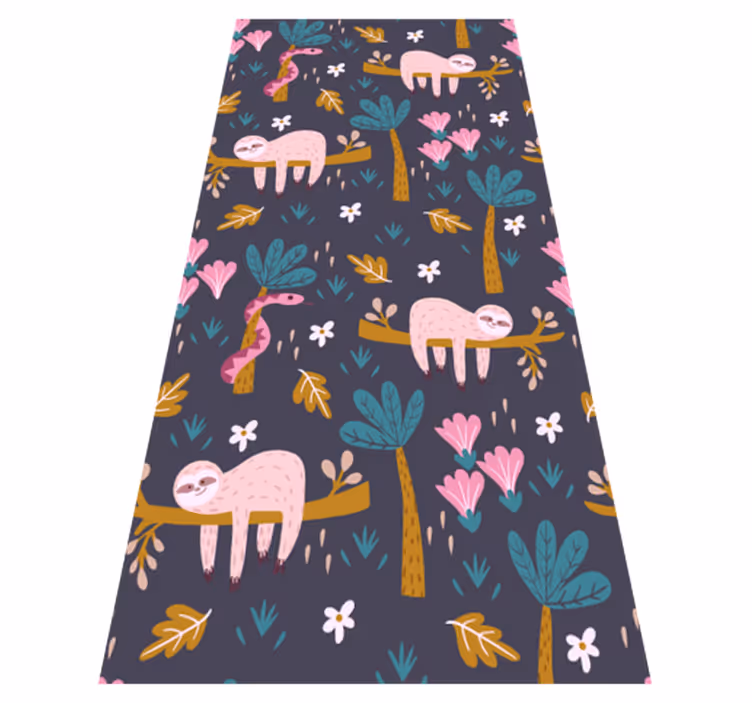 Bedroom vinyl rug featuring sloths and leaves - TenStickers
