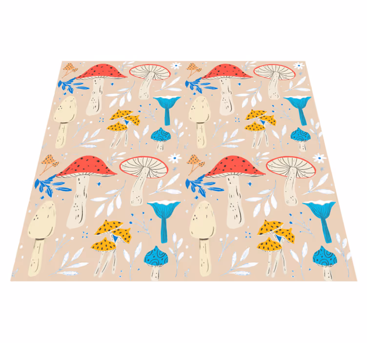 Floral vinyl rug with classic mushrooms beige background - TenStickers