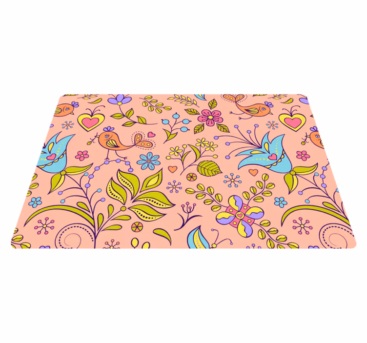 Floral vinyl rug with bird and butterfly design - TenStickers