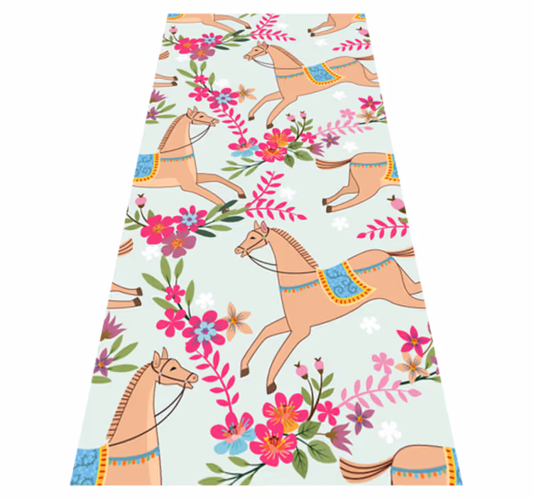 Bedroom vinyl rug with pink flower horse pattern - TenStickers