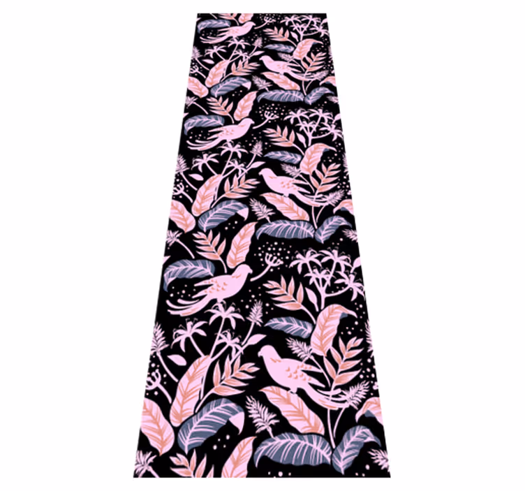 Bedroom vinyl rug with black and pink birds leaves - TenStickers