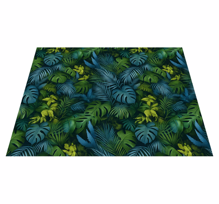 Bedroom vinyl rug in green and blue leaves - TenStickers