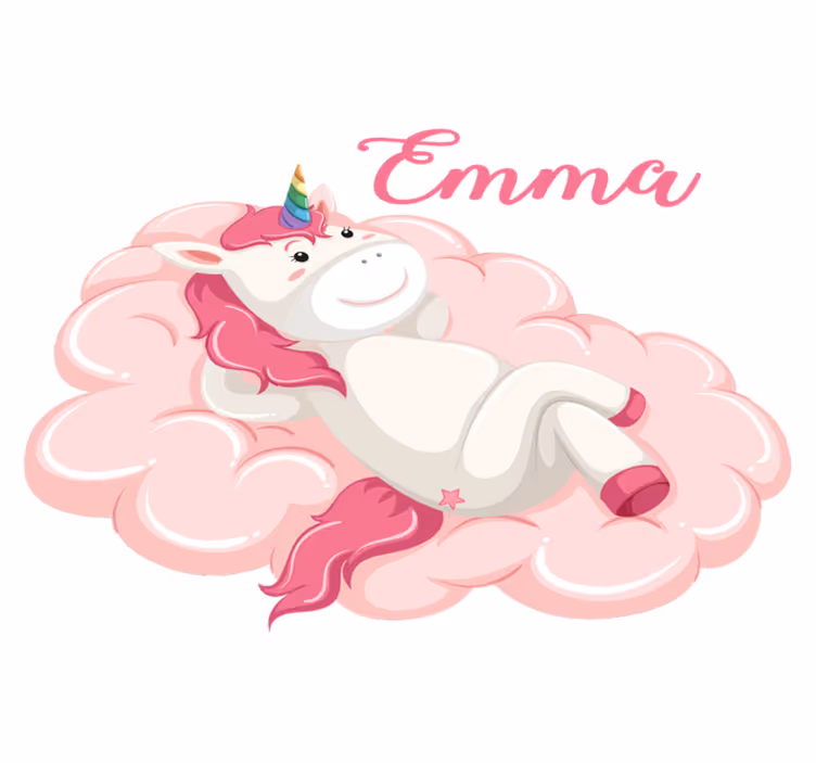 Kids vinyl rug with personalized cloud unicorn - TenStickers