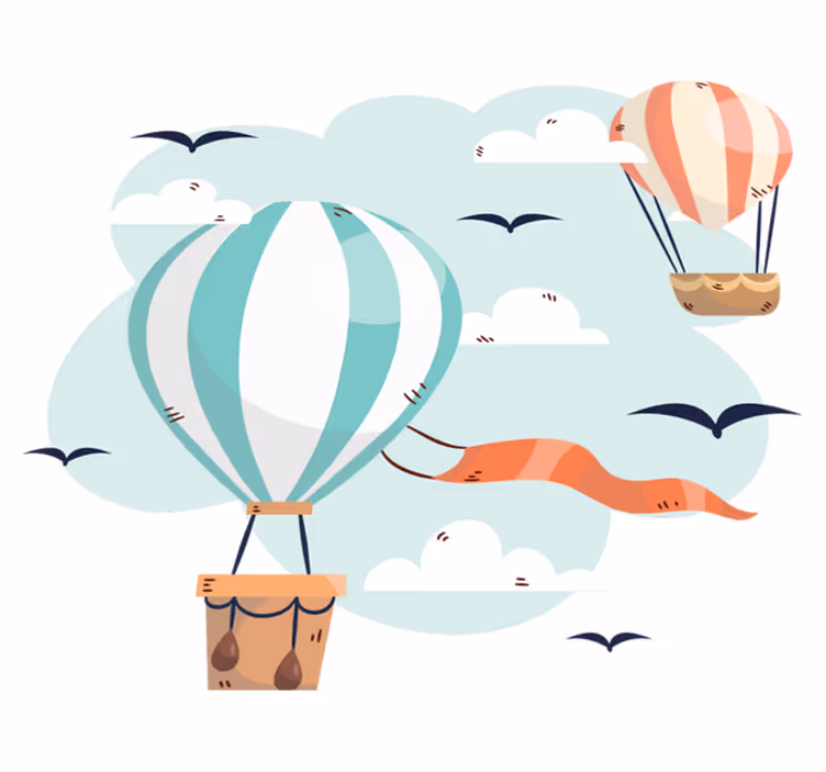 Kids vinyl rug with hot air balloons and clouds - TenStickers