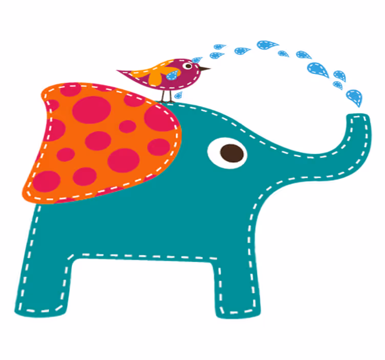 Kids vinyl rug elephant bathing bird - TenStickers