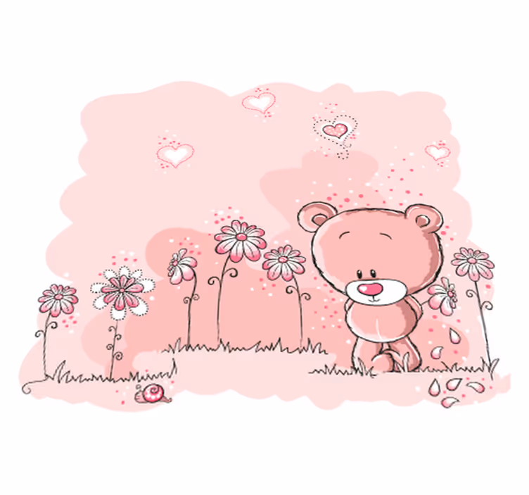 Kids vinyl rug featuring pink bear and flowers - TenStickers