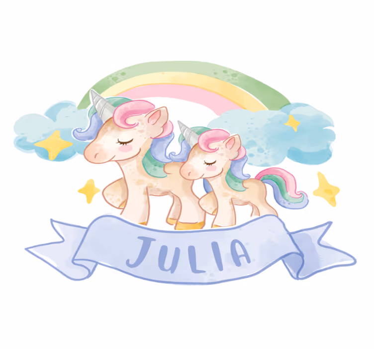 Kids vinyl rug with cheerful unicorns over a rainbow - TenStickers