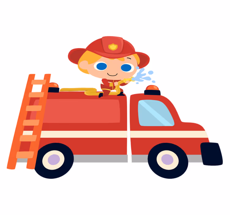 Kids vinyl rug firefighter red car man - TenStickers