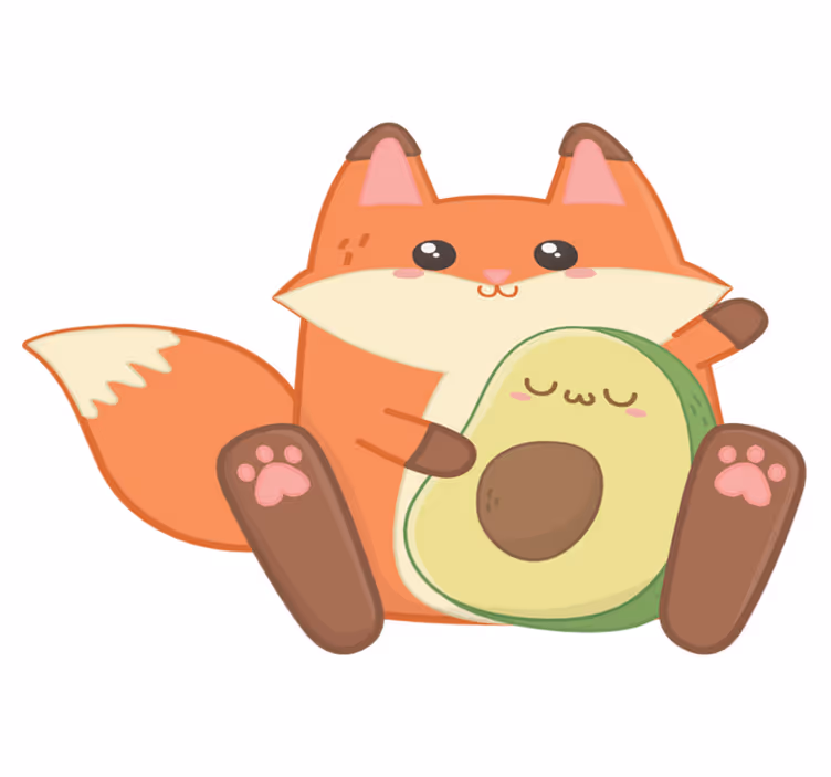 Kids vinyl rug kawaii fox with avocado design - TenStickers