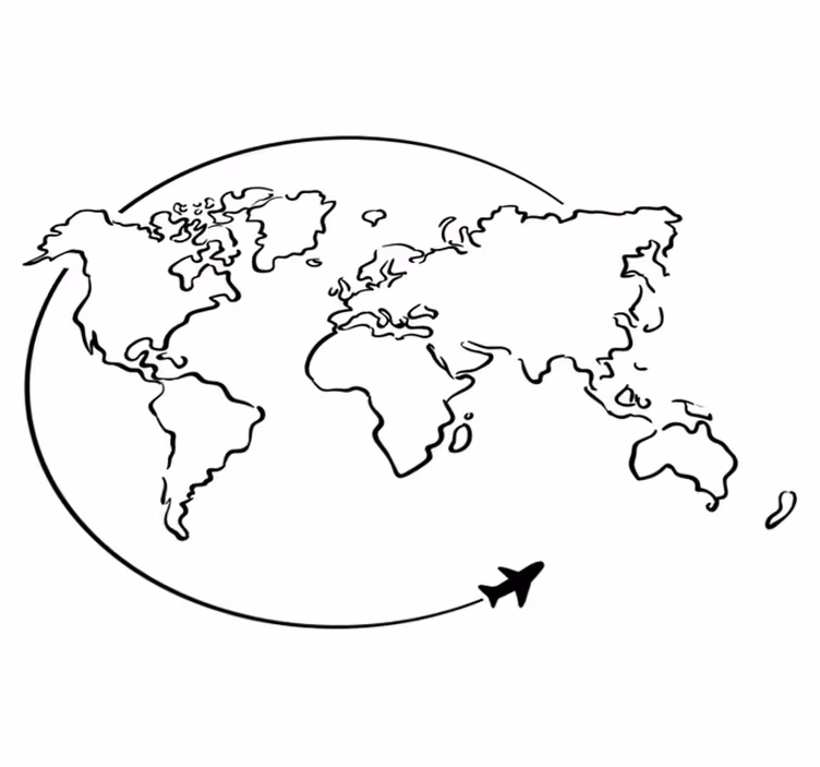 World map vinyl rug circle airplane design - TenStickers