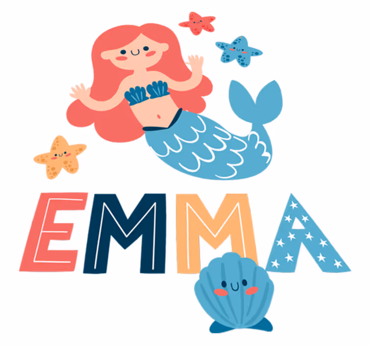 Kids vinyl rug colorful mermaid with name - TenStickers
