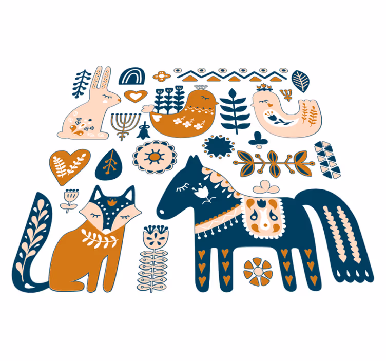 Kids vinyl rug featuring nordic forest animals - TenStickers