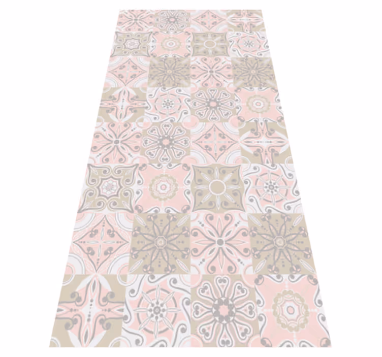 Pink and grey tile bathroom vinyl rug - TenStickers