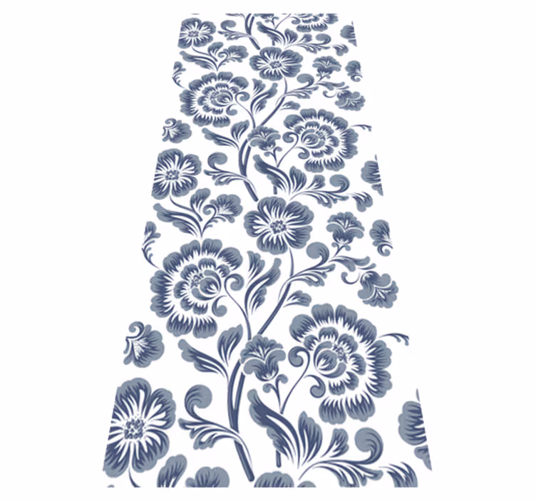 Bathroom vinyl rug with blue flowers on white background - TenStickers