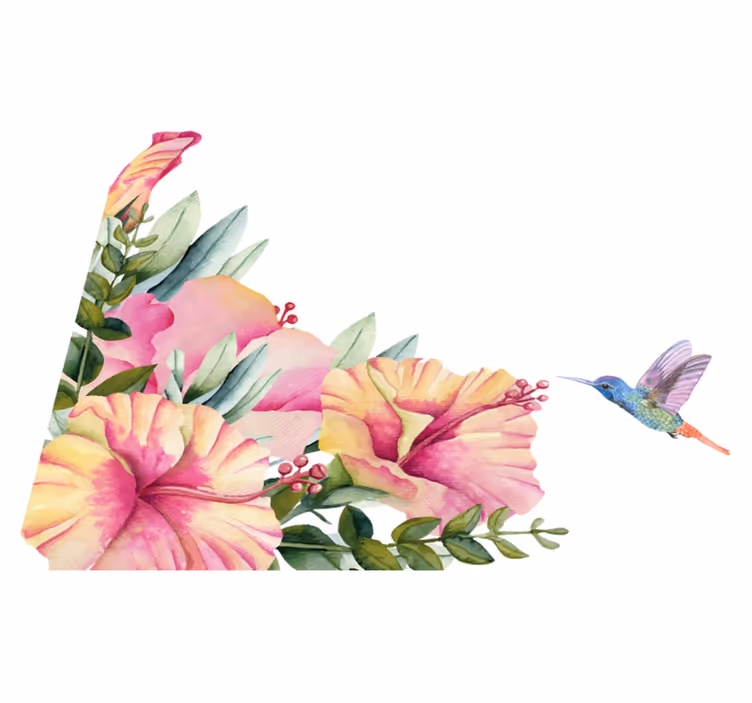 Bathroom vinyl rug with hummingbird flowers - TenStickers