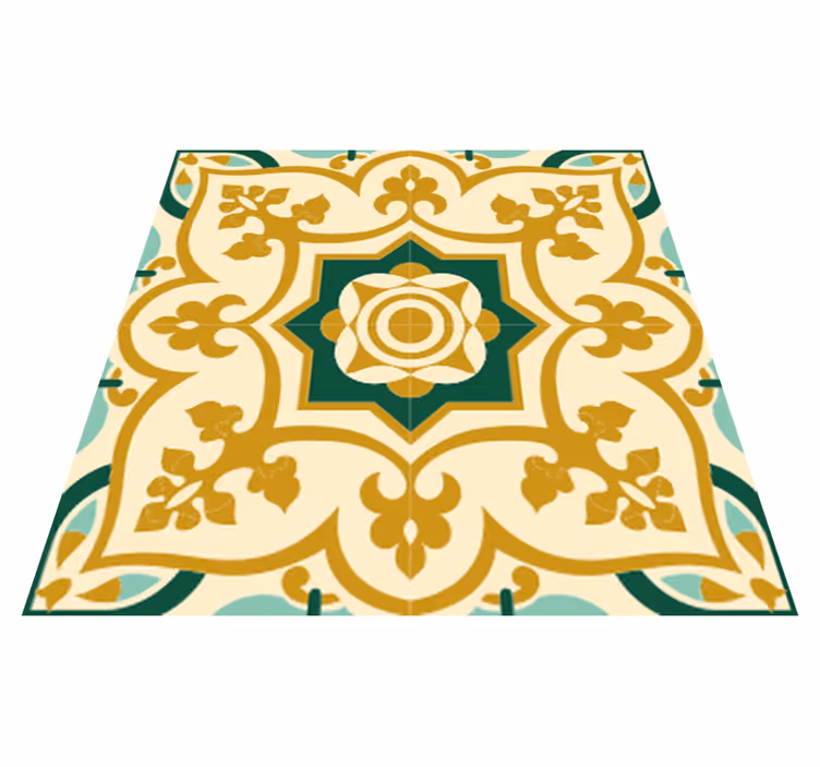 Bathroom vinyl rug with gold and green tile pattern - TenStickers