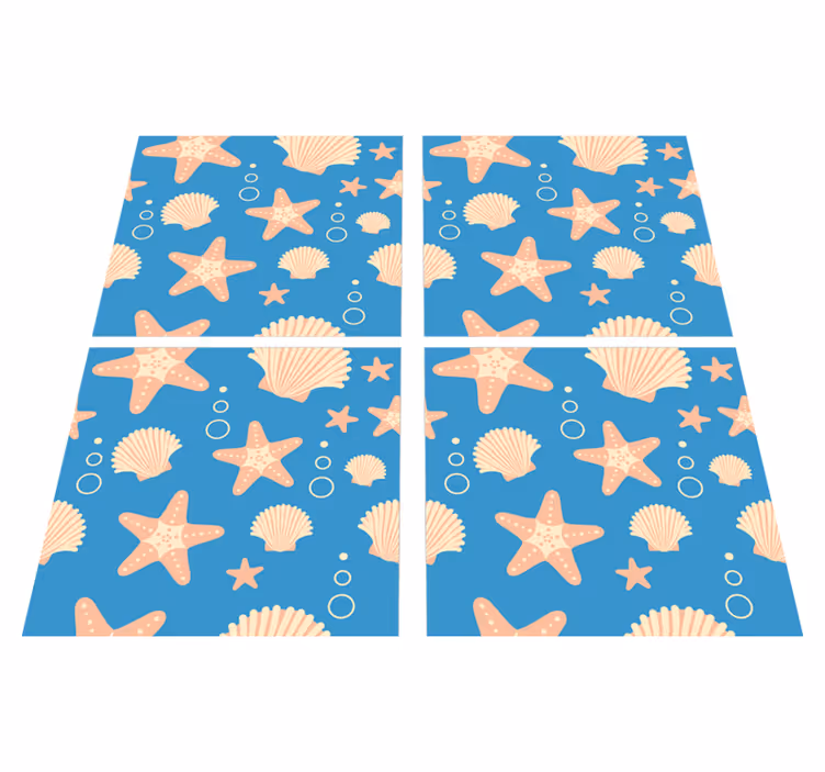 Bathroom vinyl rug fish and shells under sea tiles - TenStickers