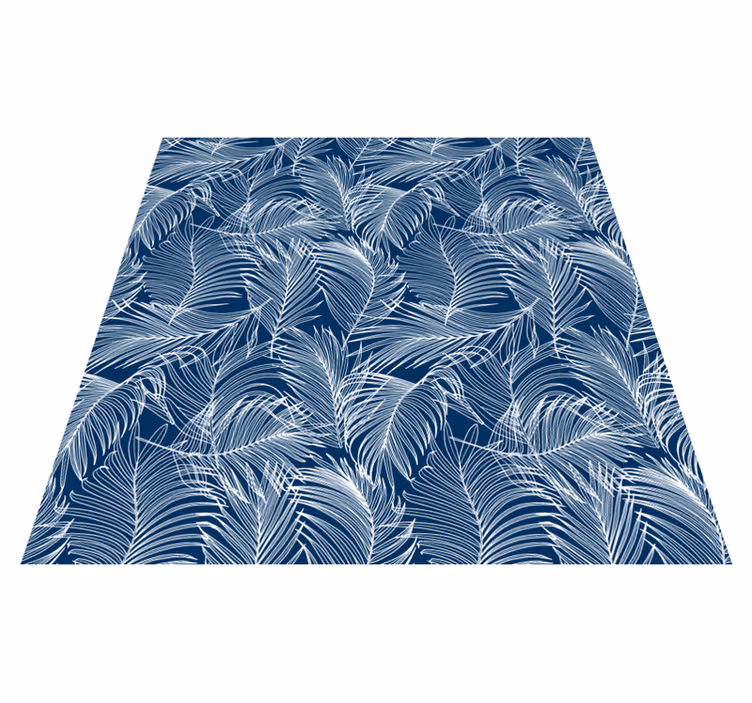 Kitchen vinyl rug in blue leaves with white outline - TenStickers