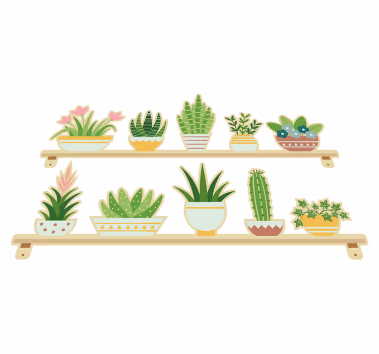 Kitchen vinyl rug cactus plant shelf set - TenStickers