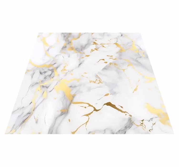 Kitchen vinyl rug in white marble with golden veins - TenStickers