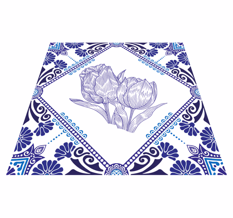 Delft blue tulips kitchen vinyl rug - TenStickers
